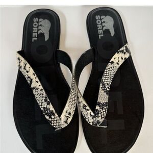 Sorel Women's Black and Snake Print Sandals